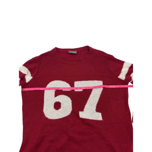 Wooden Ships Womens Red #67 Football Jersey Mohair Wool Blend Sweater Sz S/M - Picture 9 of 12